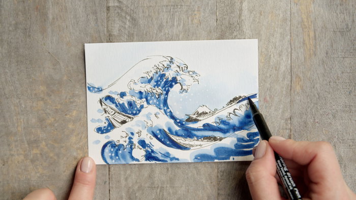 SAKURA Art Kit Kanagawa Set Creativo (Pigma Micron 05 negro + Gelly Roll + Koi coloring + 3 postales A6 con video tutorial)